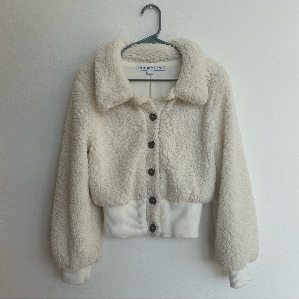 HYFVE Cream Sherpa Button-Up Jacket